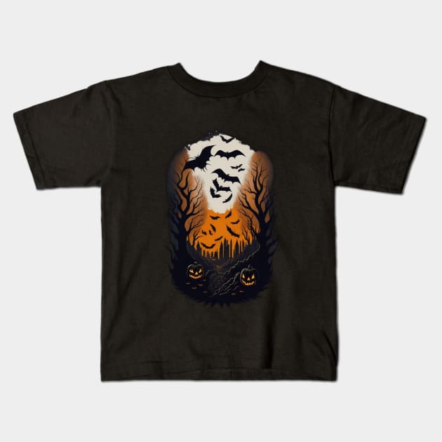 Pumpkin & Bat Parade: Unveil Your Spooky Style Kids T-Shirt by ShadowTEEStore
